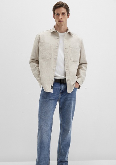  Mavi Bej Gömlek Loose Fit / Bol Rahat Kesim 0211636-70039