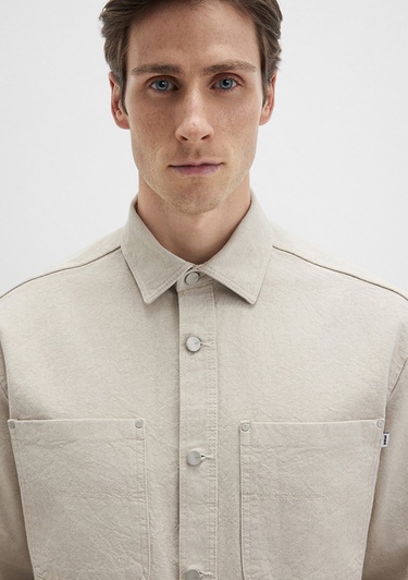  Mavi Bej Gömlek Loose Fit / Bol Rahat Kesim 0211636-70039