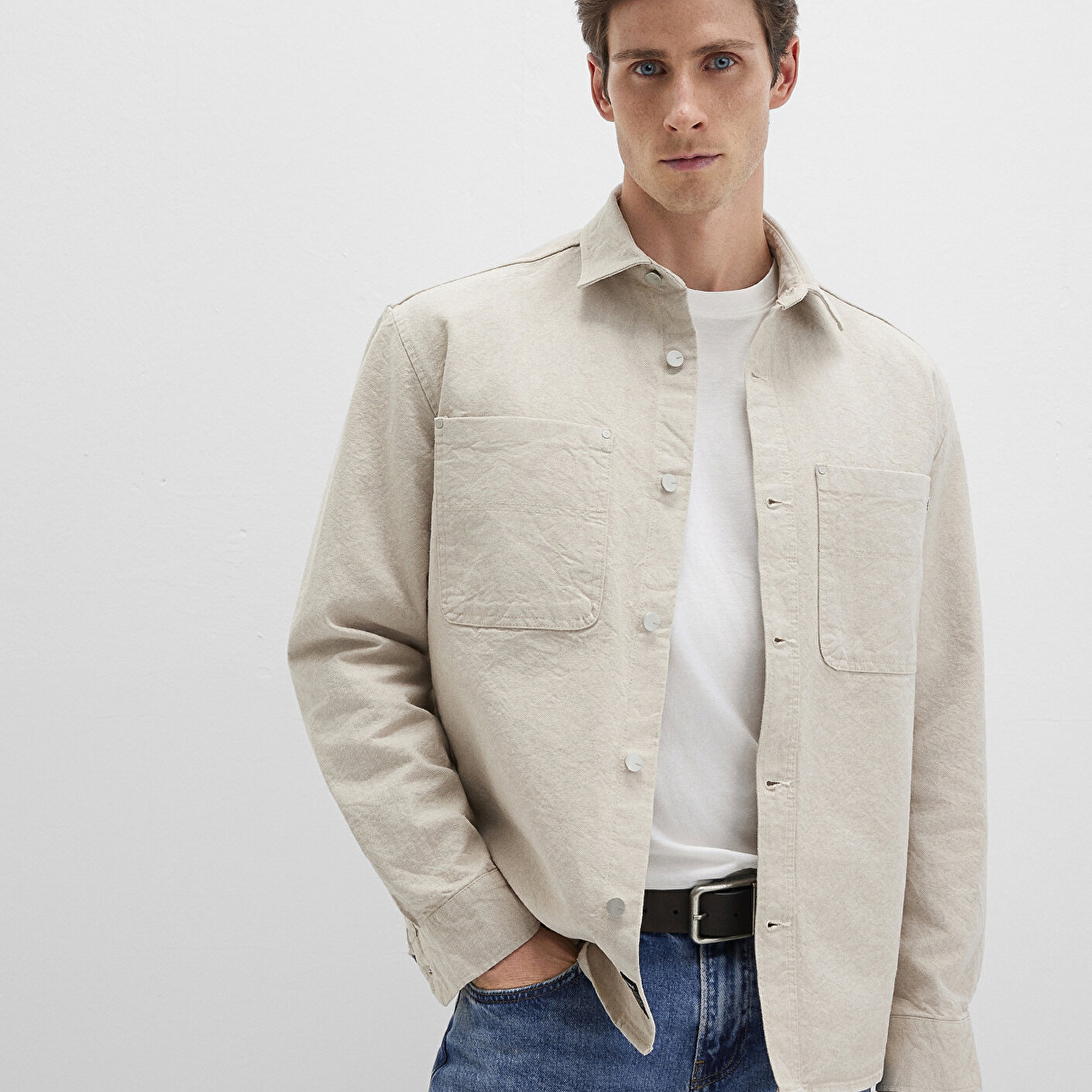 Mavi Bej Gömlek Loose Fit / Bol Rahat Kesim 0211636-70039