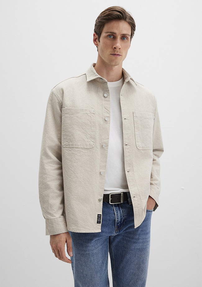  Mavi Bej Gömlek Loose Fit / Bol Rahat Kesim 0211636-70039