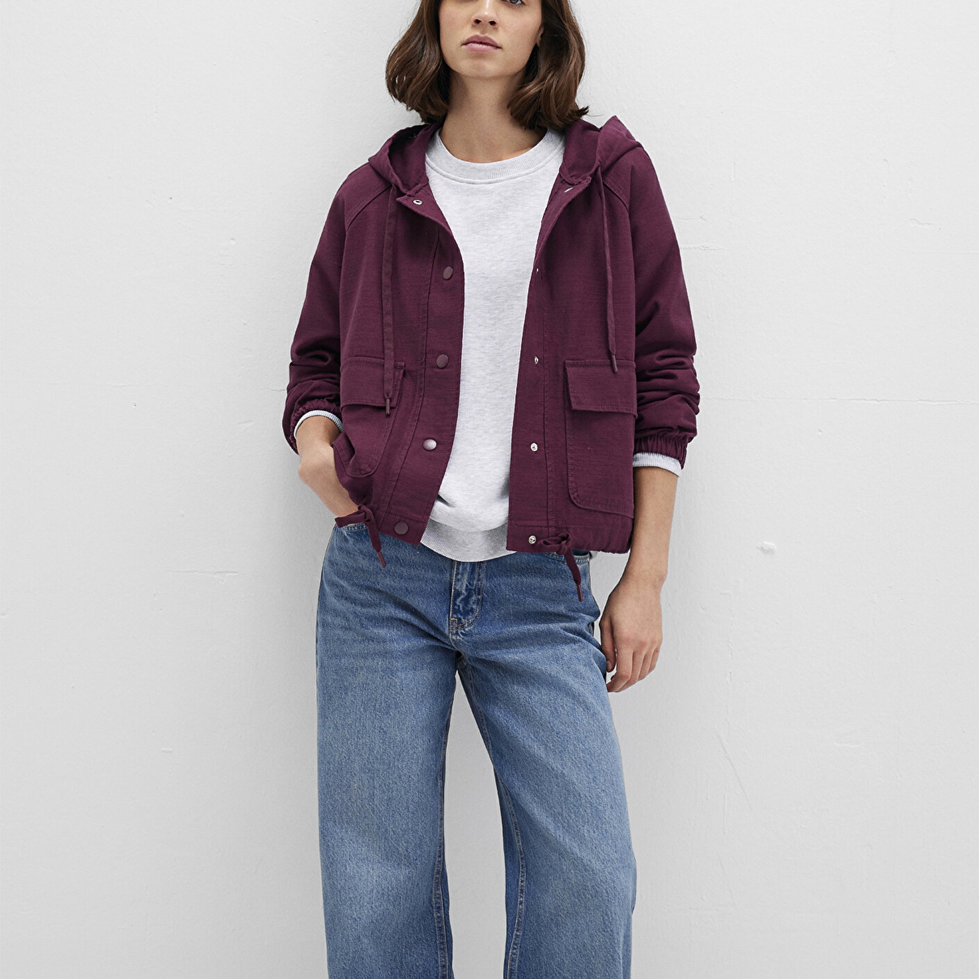 Mavi Kapüşonlu Bordo Ceket Regular Fit / Normal Kesim 110775-87830