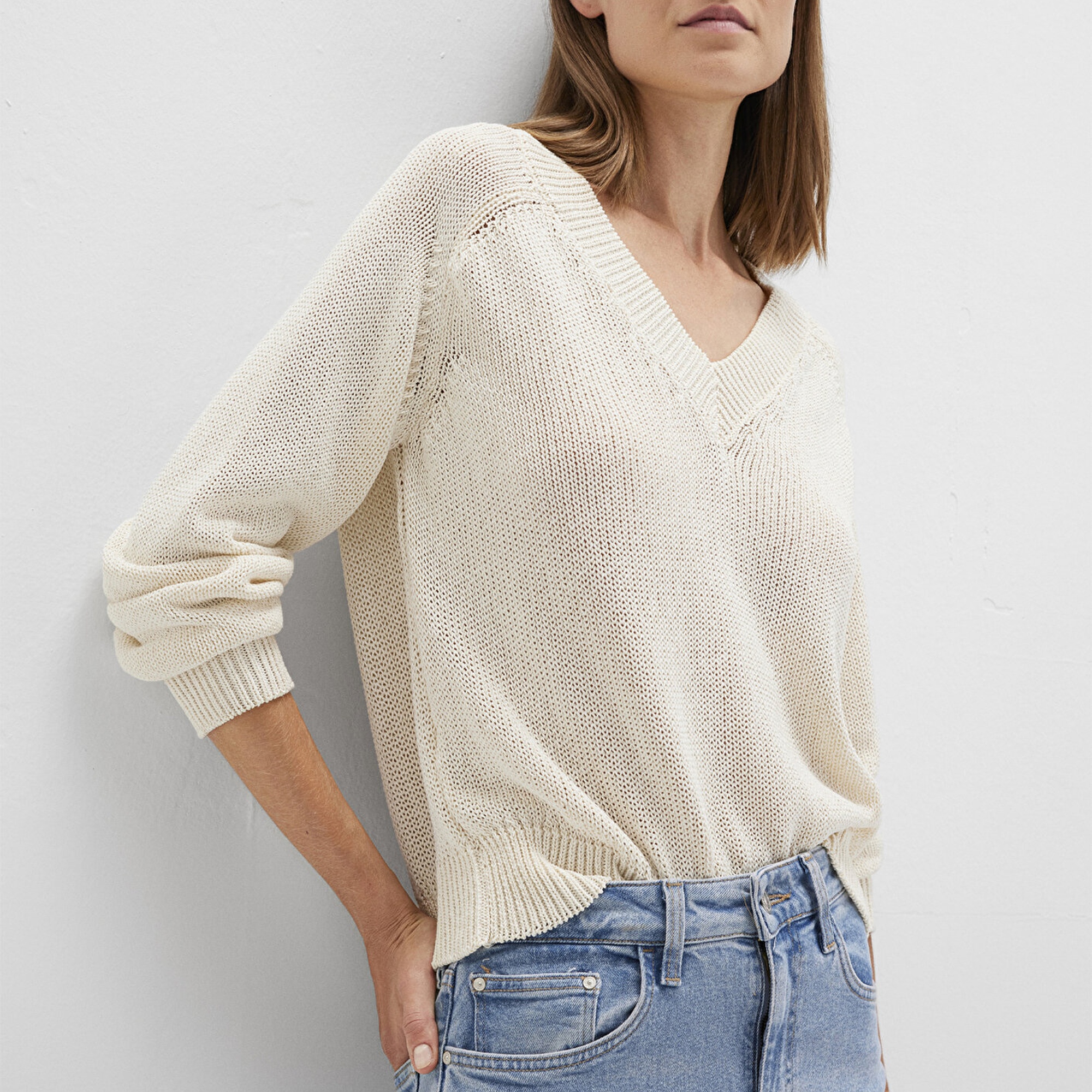 Mavi Ekru Kazak Loose Fit / Bol Rahat Kesim 1710696-70068