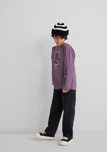  Mavi Baskılı Mor Tişört Loose Fit / Bol Rahat Kesim 6610366-70656