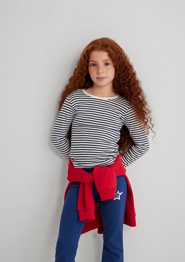  Mavi Çizgili Basic Tişört Fitted / Vücuda Oturan Kesim 7610351-86625