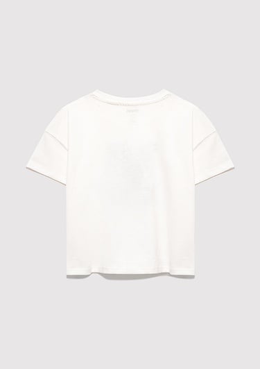  Mavi M Logo Baskılı Ekru Tişört Loose Fit / Bol Rahat Kesim 7610348-70057