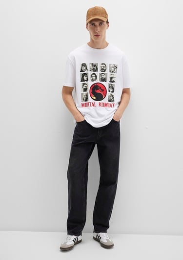  Mavi Mortal Kombat Baskılı Beyaz Tişört Loose Fit / Bol Rahat Kesim 0612921-620