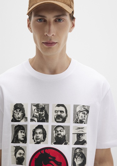  Mavi Mortal Kombat Baskılı Beyaz Tişört Loose Fit / Bol Rahat Kesim 0612921-620