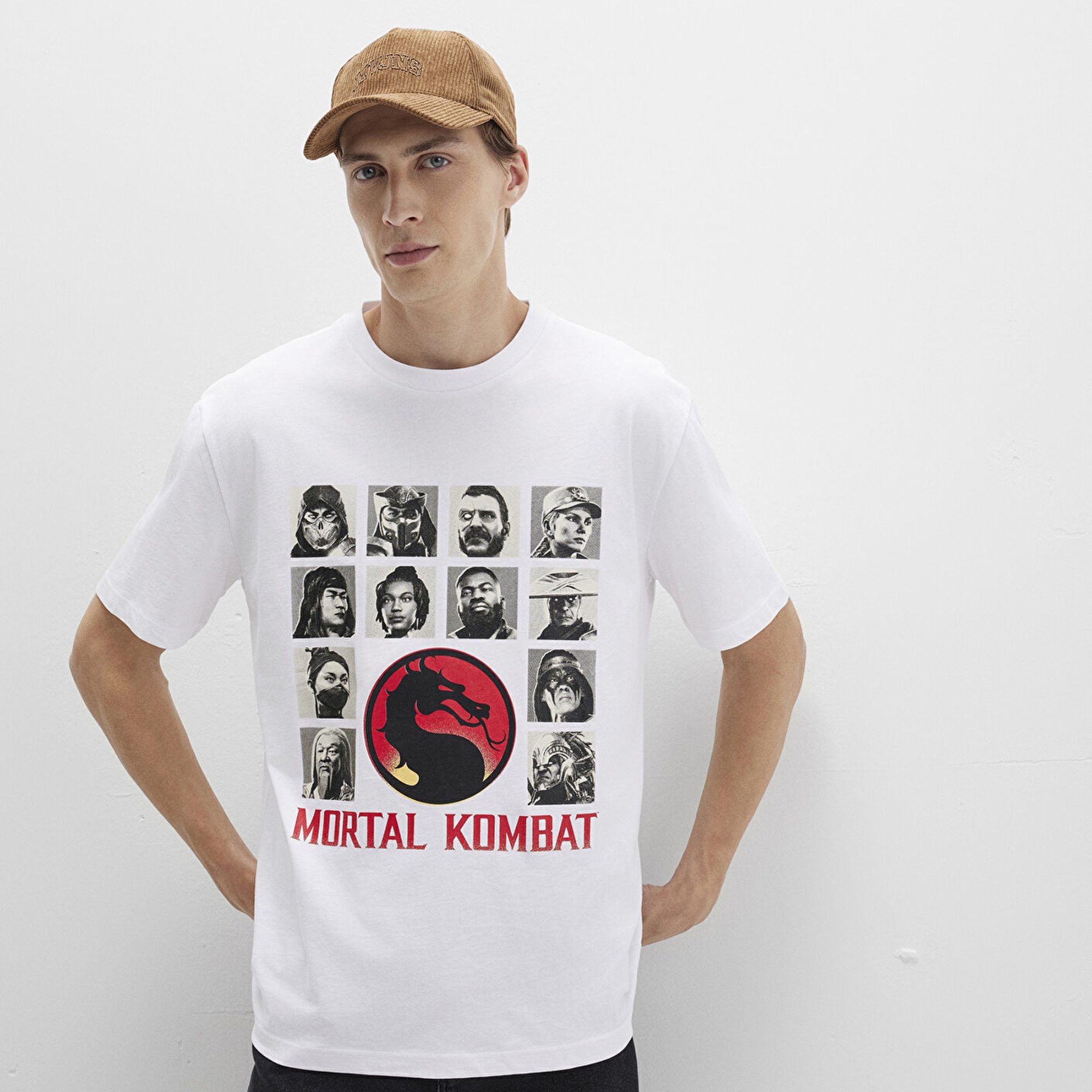 Mavi Mortal Kombat Baskılı Beyaz Tişört Loose Fit / Bol Rahat Kesim 0612921-620