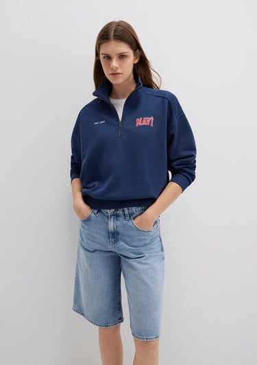  Mavi Mavi Logo Baskılı Yarı Fermuarlı Lacivert Sweatshirt 1S10373-70488