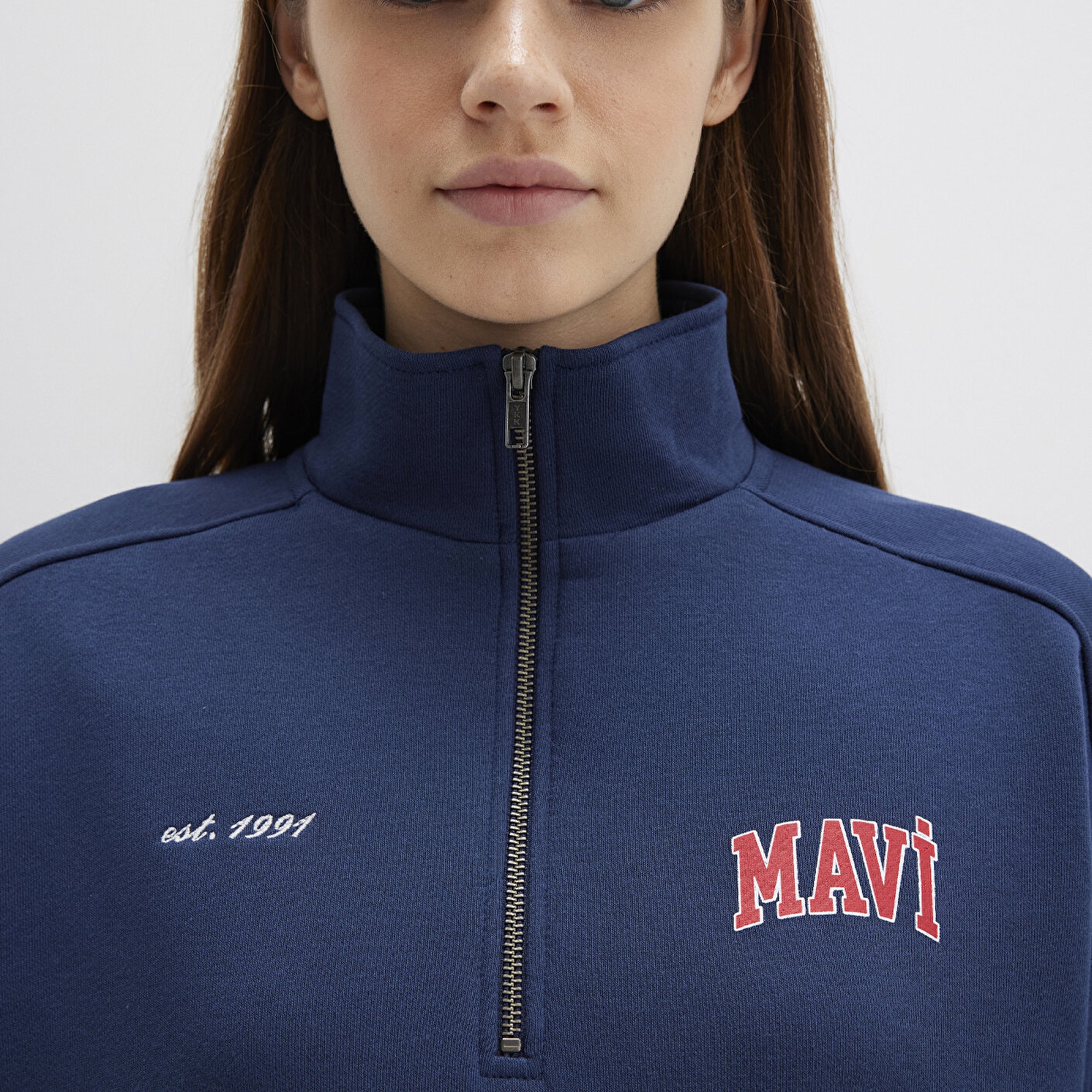 Mavi Mavi Logo Baskılı Yarı Fermuarlı Lacivert Sweatshirt 1S10373-70488