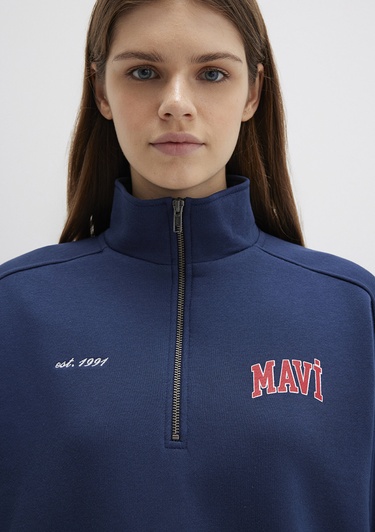  Mavi Mavi Logo Baskılı Yarı Fermuarlı Lacivert Sweatshirt 1S10373-70488