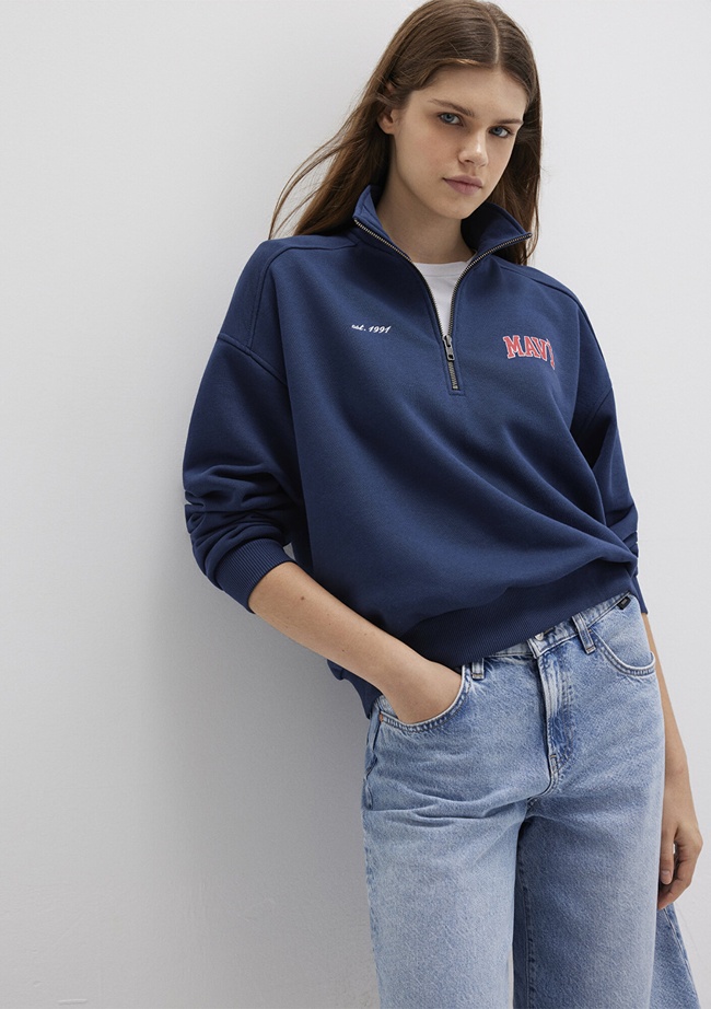  Mavi Mavi Logo Baskılı Yarı Fermuarlı Lacivert Sweatshirt 1S10373-70488