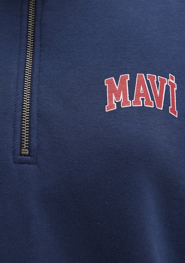  Mavi Mavi Logo Baskılı Yarı Fermuarlı Lacivert Sweatshirt 1S10373-70488