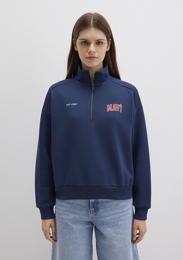  Mavi Mavi Logo Baskılı Yarı Fermuarlı Lacivert Sweatshirt 1S10373-70488
