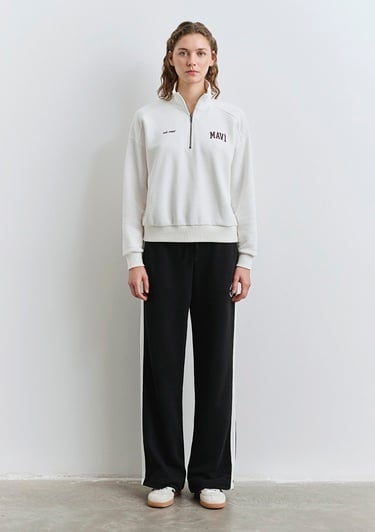  Mavi Mavi Logo Baskılı Yarı Fermuarlı Ekru Sweatshirt 1S10373-70057