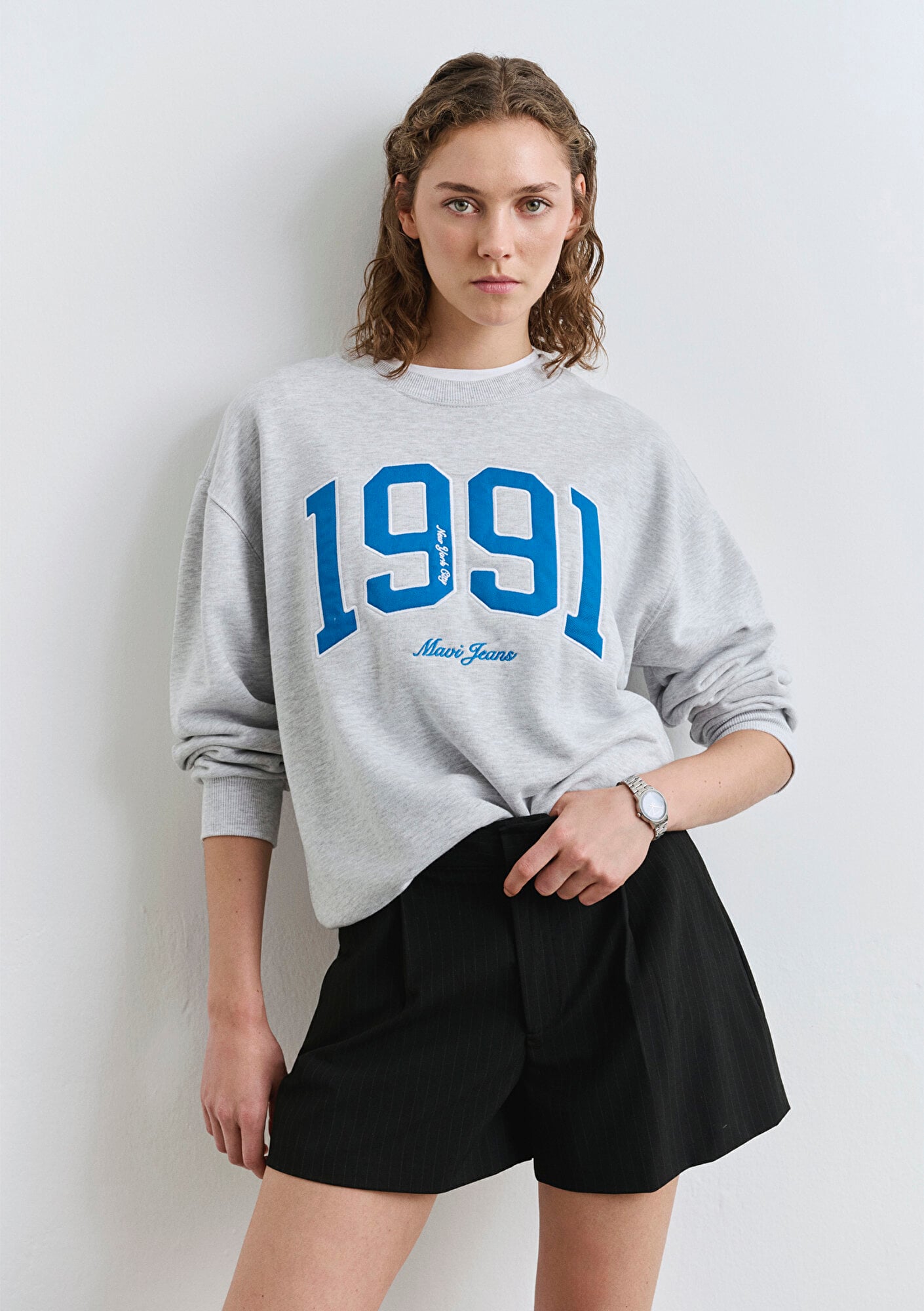  Mavi 1991 Baskılı Gri Sweatshirt 1S10361-87033
