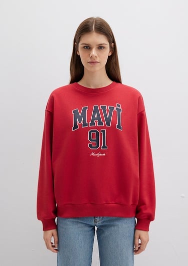  Mavi Mavi Logo Baskılı Kırmızı Sweatshirt 1S10381-80638