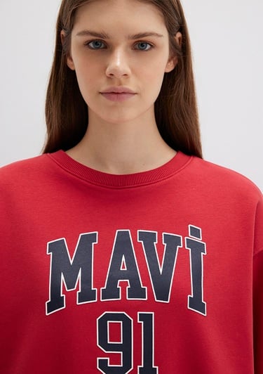  Mavi Mavi Logo Baskılı Kırmızı Sweatshirt 1S10381-80638