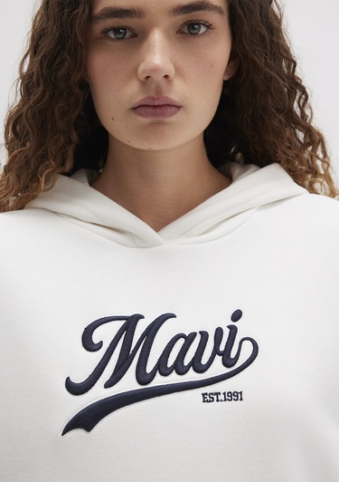  Mavi Mavi Logo Baskılı Kapüşonlu Beyaz Sweatshirt 1S10420-80194