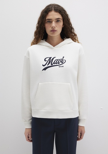  Mavi Mavi Logo Baskılı Kapüşonlu Beyaz Sweatshirt 1S10420-80194