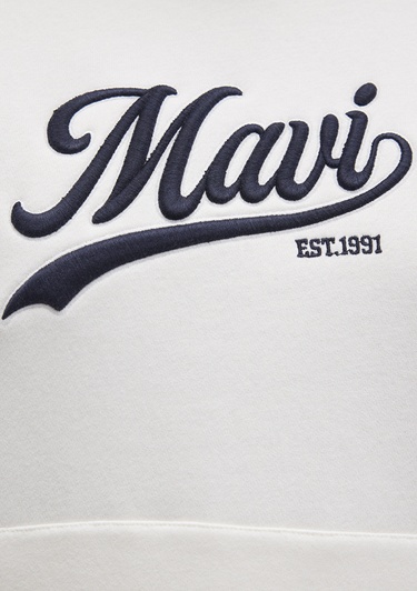  Mavi Mavi Logo Baskılı Kapüşonlu Beyaz Sweatshirt 1S10420-80194