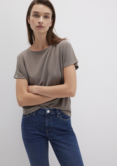  Mavi Lux Touch TENCEL TM Modal Kahverengi Basic Tişört Loose Fit / Bol Rahat Kesim 167245-83866