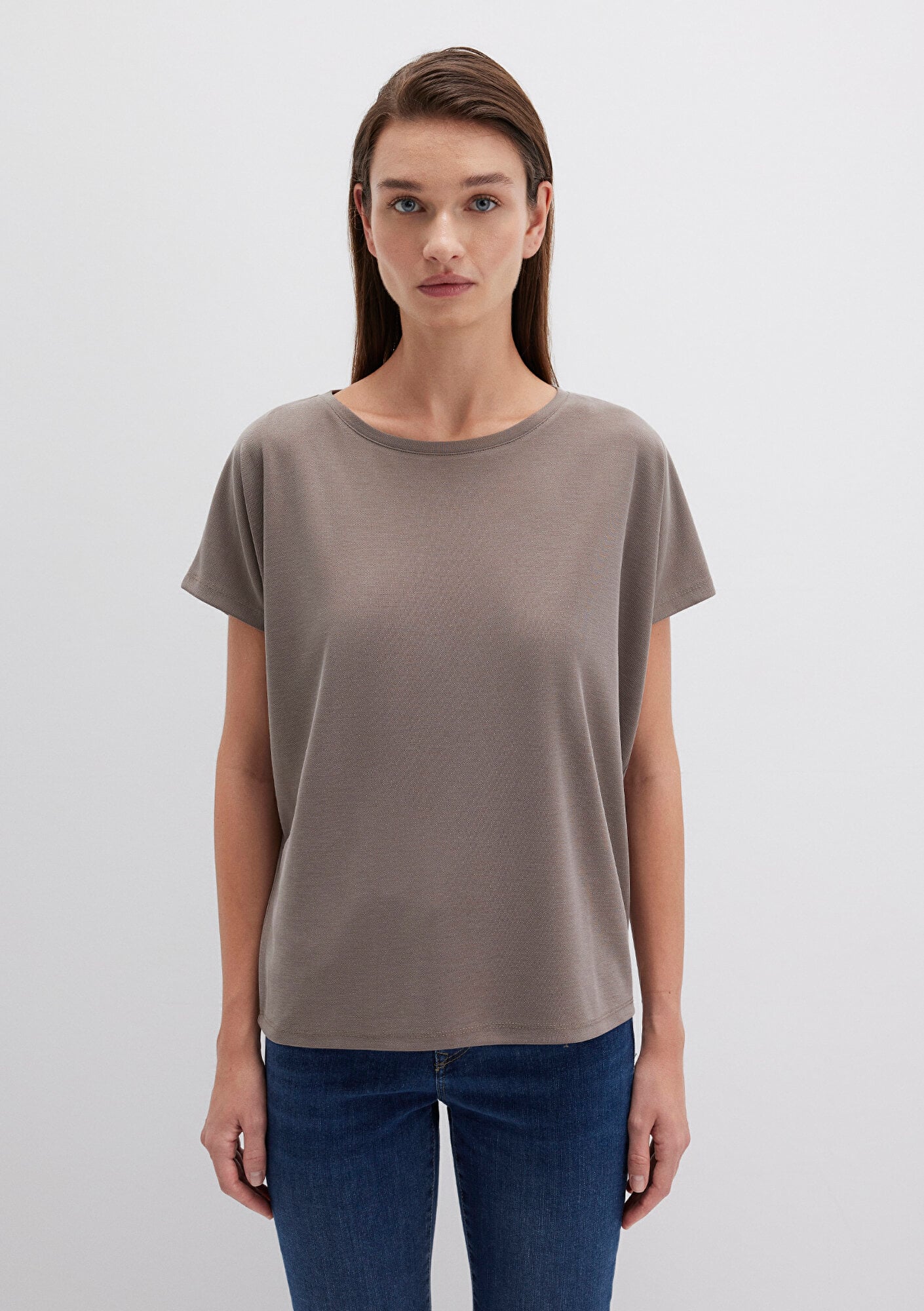 Mavi Lux Touch TENCEL TM Modal Kahverengi Basic Tişört Loose Fit / Bol Rahat Kesim 167245-83866