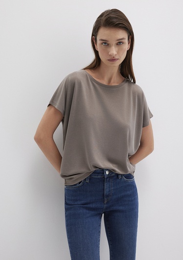 Mavi Lux Touch TENCEL TM Modal Kahverengi Basic Tişört Loose Fit / Bol Rahat Kesim 167245-83866