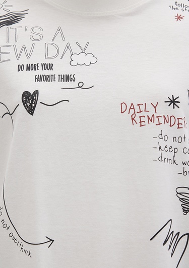  Mavi Baskılı Ekru Tişört Loose Fit / Bol Rahat Kesim 1613327-70057