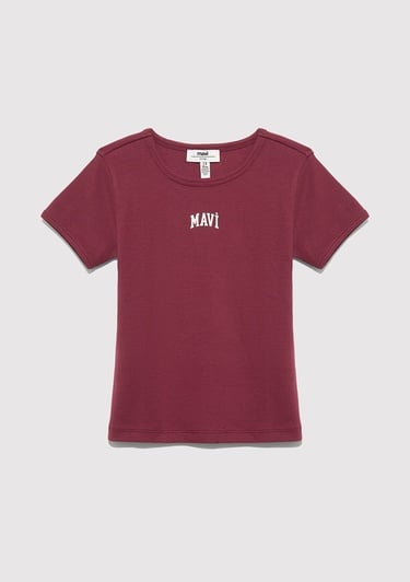  Mavi Mavi Logo Baskılı Bordo Tişört Fitted / Vücuda Oturan Kesim 7610350-70393