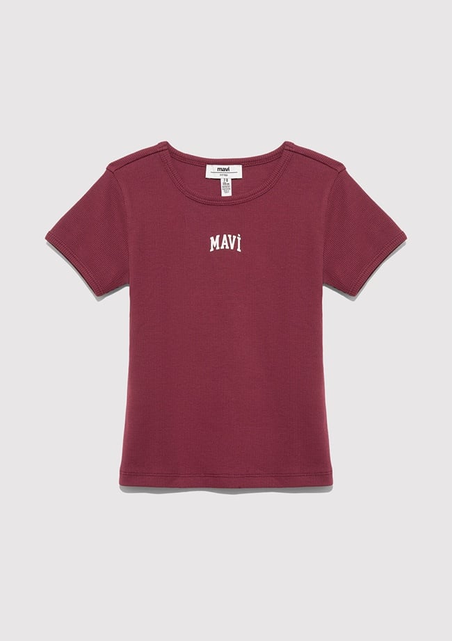  Mavi Mavi Logo Baskılı Bordo Tişört Fitted / Vücuda Oturan Kesim 7610350-70393