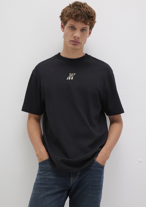  Mavi Pro Baskılı Siyah Tişört Loose Fit / Bol Rahat Kesim 0613078-900