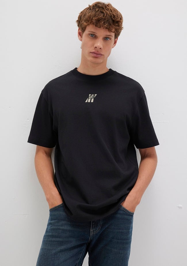  Mavi Pro Baskılı Siyah Tişört Loose Fit / Bol Rahat Kesim 0613078-900