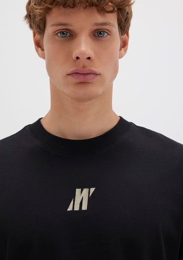  Mavi Pro Baskılı Siyah Tişört Loose Fit / Bol Rahat Kesim 0613078-900