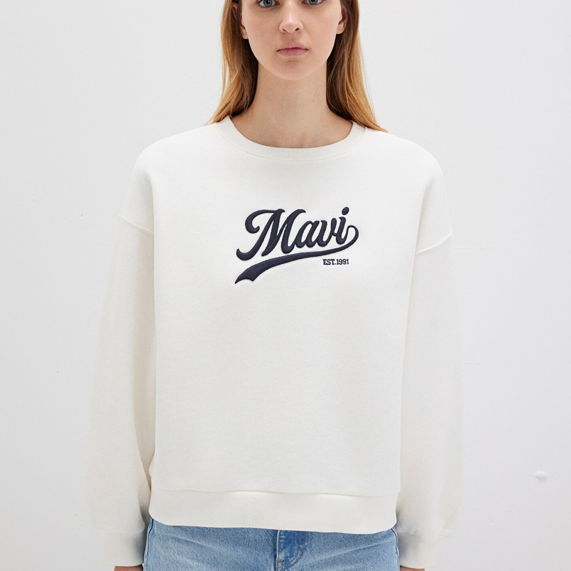 Mavi Mavi Logo Baskılı Beyaz Sweatshirt 1S10419-80194