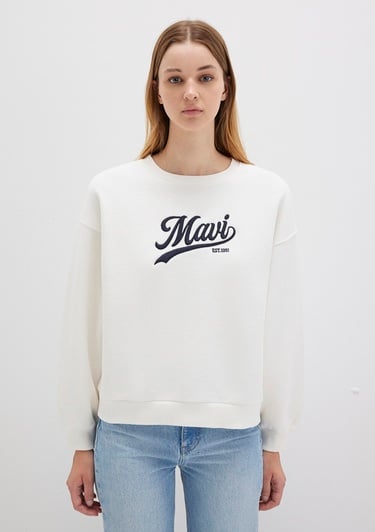  Mavi Mavi Logo Baskılı Beyaz Sweatshirt 1S10419-80194