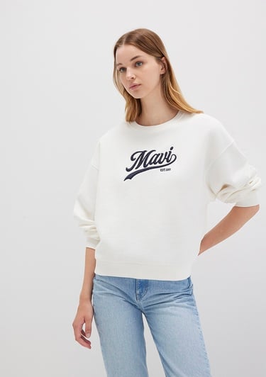  Mavi Mavi Logo Baskılı Beyaz Sweatshirt 1S10419-80194