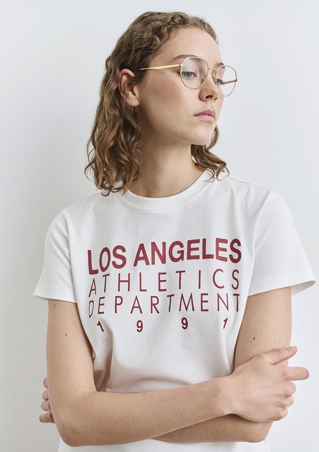  Mavi Baskılı Ekru Tişört Regular Fit / Normal Kesim 1613375-70057