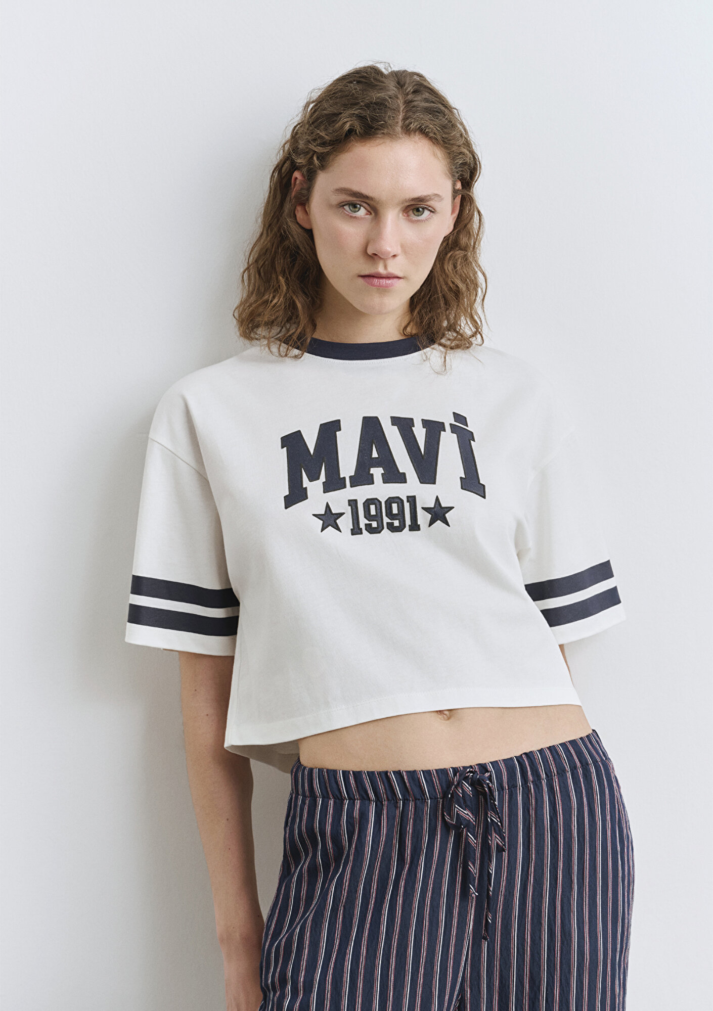  Mavi Mavi Logo Baskılı Beyaz Tişört Regular Fit / Normal Kesim 1613376-70057