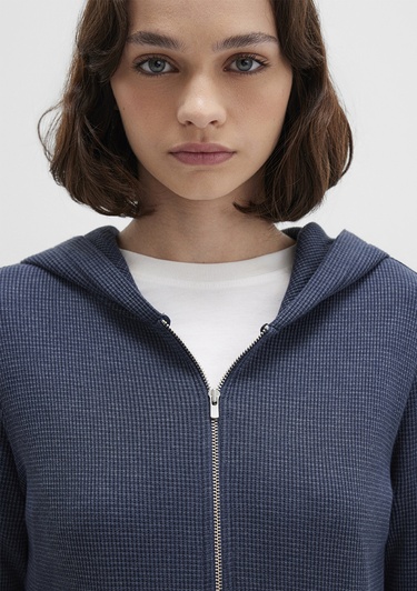  Mavi Fermuarlı Dokulu Lacivert Sweatshirt 1613383-32184