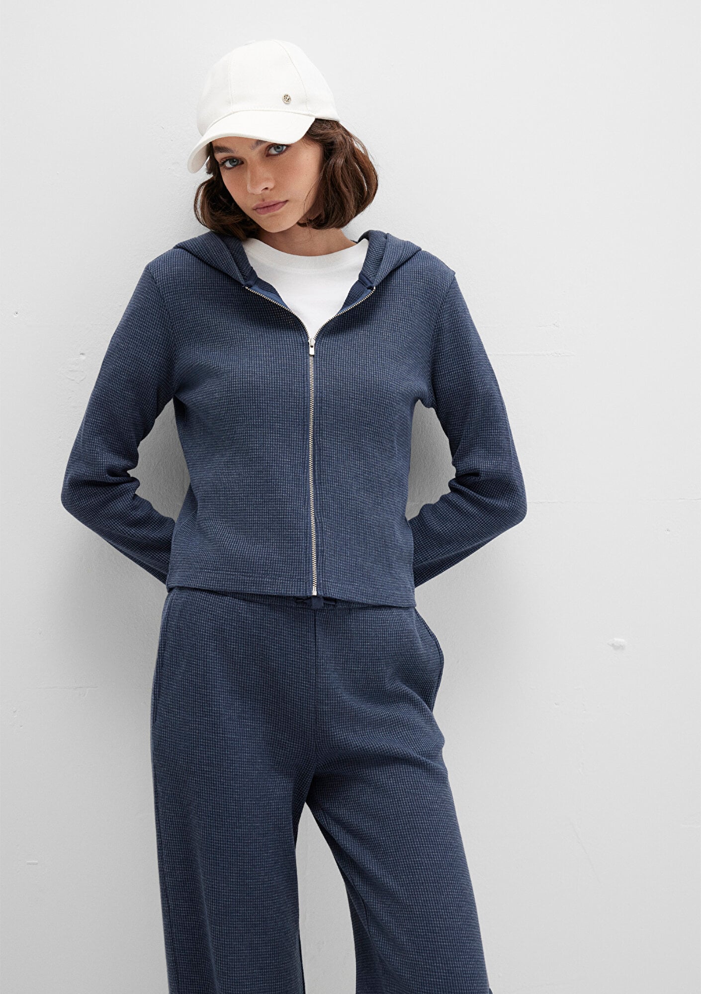  Mavi Fermuarlı Dokulu Lacivert Sweatshirt 1613383-32184