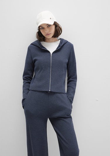  Mavi Fermuarlı Dokulu Lacivert Sweatshirt 1613383-32184
