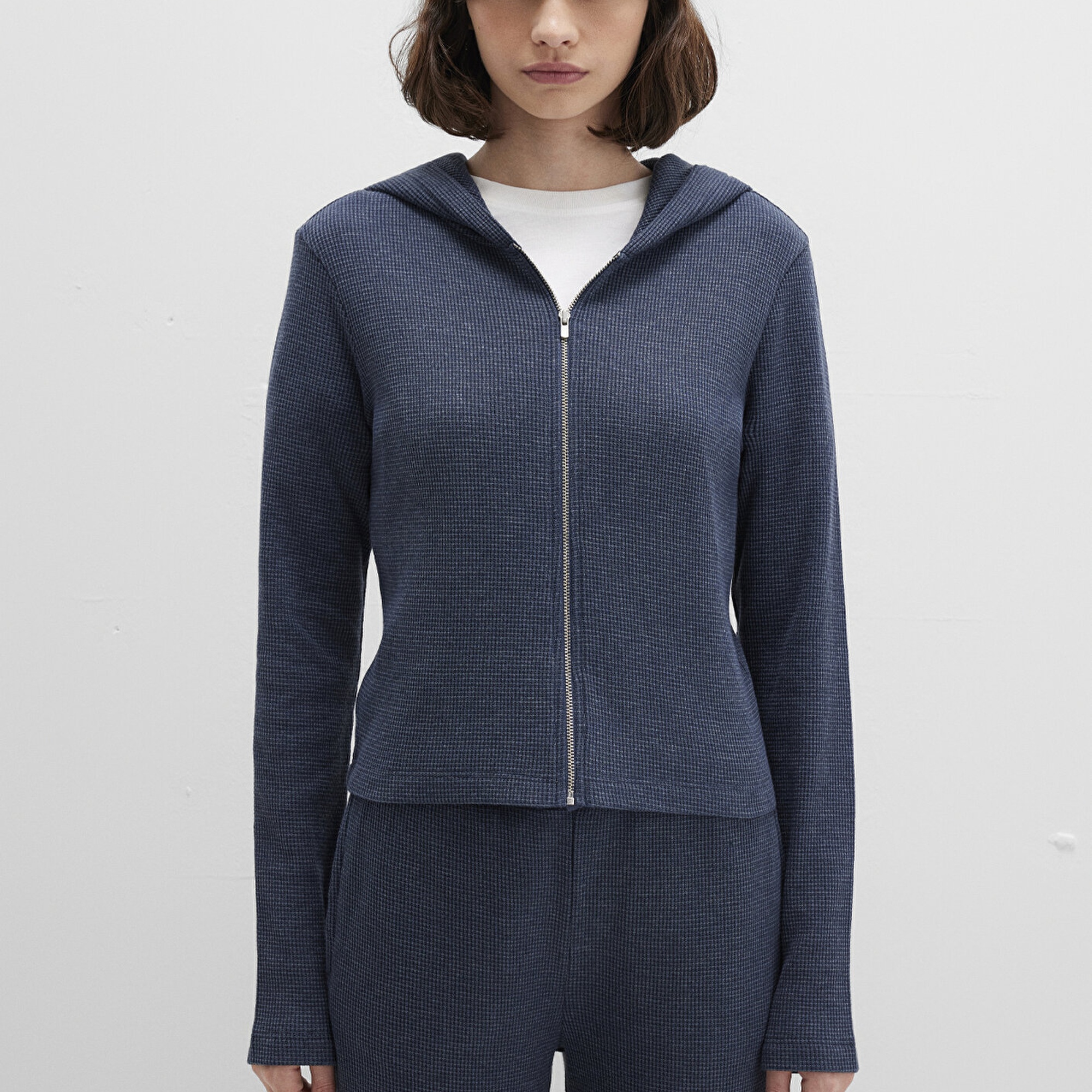 Mavi Fermuarlı Dokulu Lacivert Sweatshirt 1613383-32184