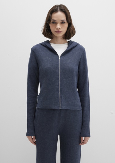  Mavi Fermuarlı Dokulu Lacivert Sweatshirt 1613383-32184