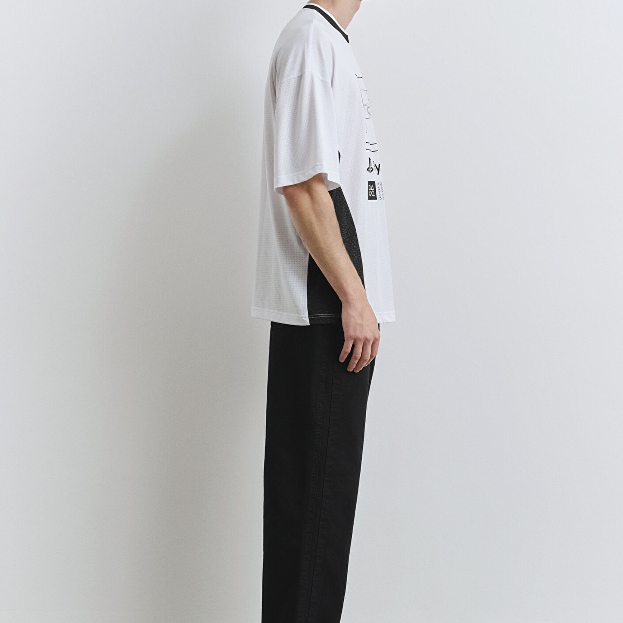 Mavi PlayStation Baskılı Beyaz Tişört Oversize / Geniş Kesim 0612938-620