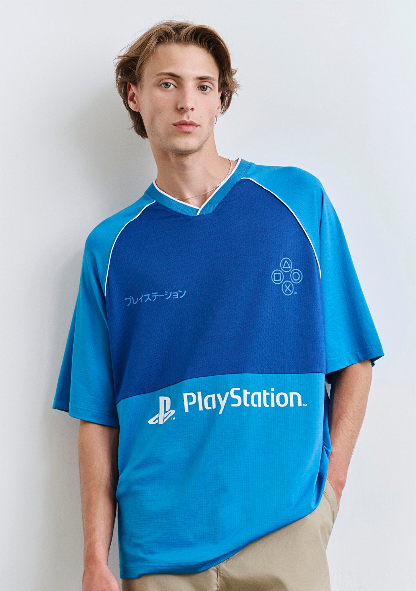  Mavi PlayStation Baskılı Mavi Tişört Oversize / Geniş Kesim 0612939-70772