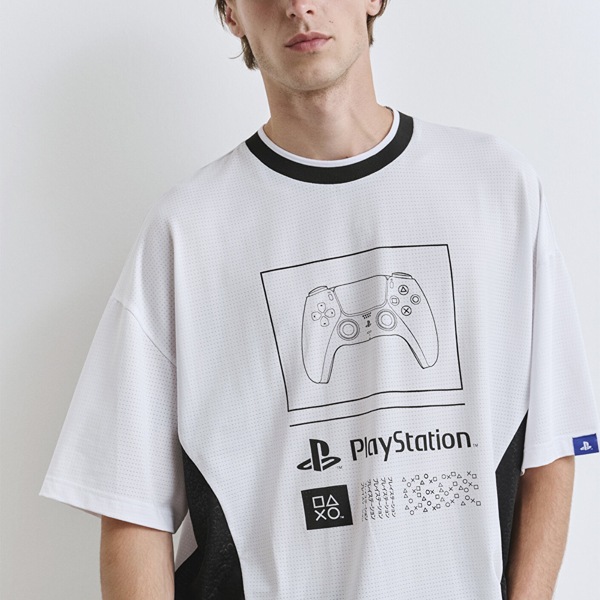 Mavi PlayStation Baskılı Beyaz Tişört Oversize / Geniş Kesim 0612938-620