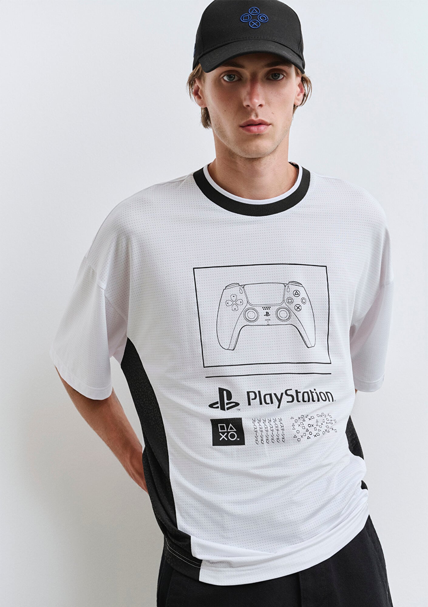  Mavi PlayStation Baskılı Beyaz Tişört Oversize / Geniş Kesim 0612938-620