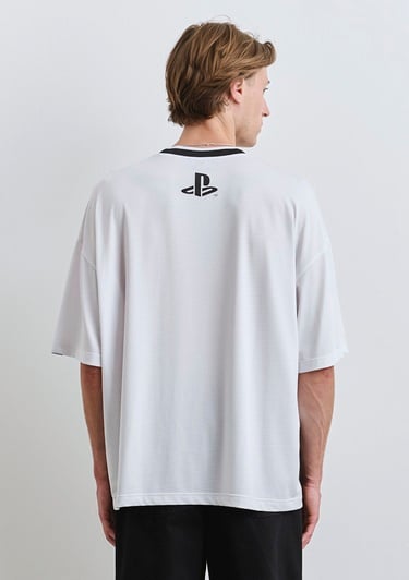  Mavi PlayStation Baskılı Beyaz Tişört Oversize / Geniş Kesim 0612938-620