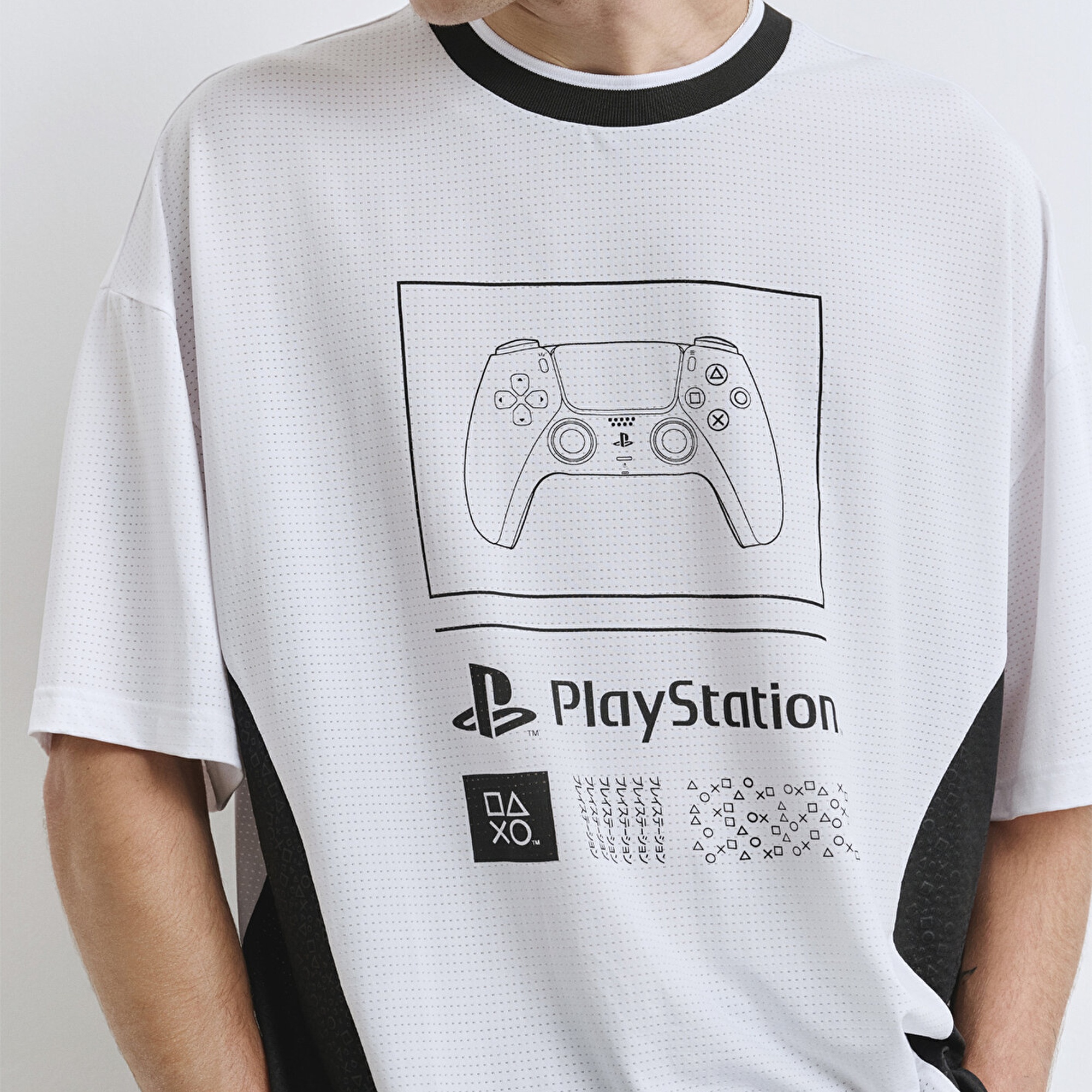 Mavi PlayStation Baskılı Beyaz Tişört Oversize / Geniş Kesim 0612938-620